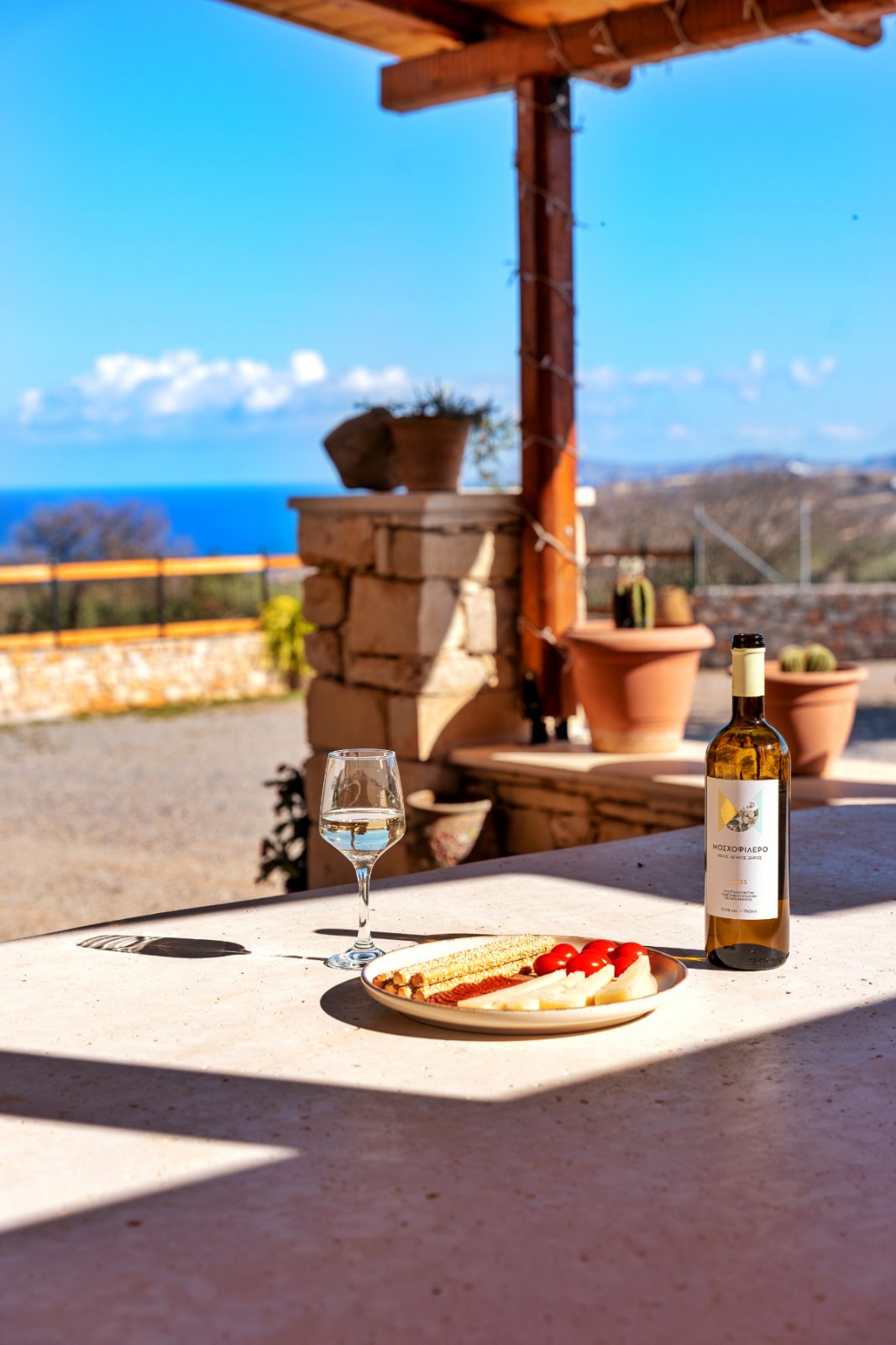 Terrace with sea view, local wine and cheese